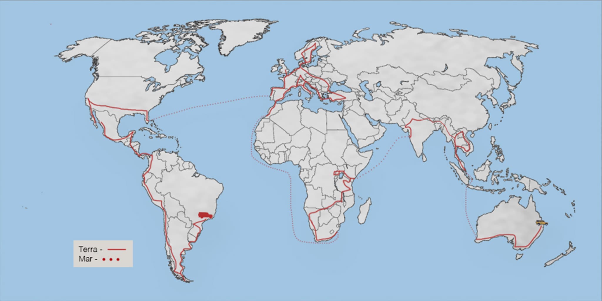 O mapa da nossa Volta ao mundo de Carro